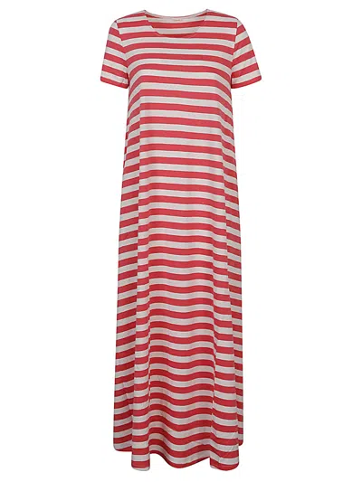 Apuntob Striped Cotton Long Dress In Pink