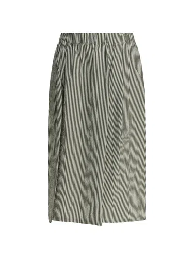 Apuntob Striped Cotton Midi Skirt In White