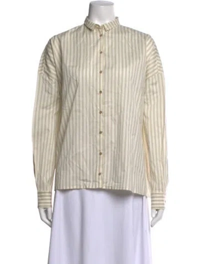Pre-owned Apuntob Striped Long Sleeve Button-up Top In Neutrals