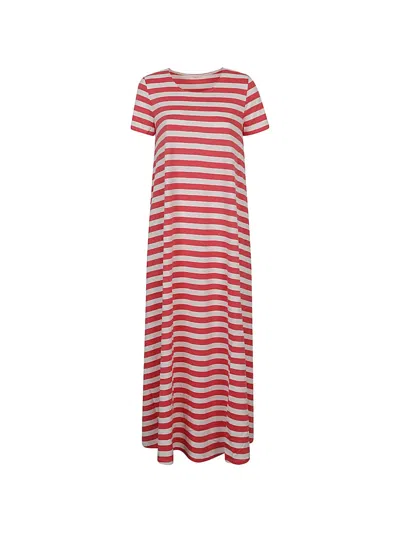 Apuntob Striped Cotton Long Dress In Pink