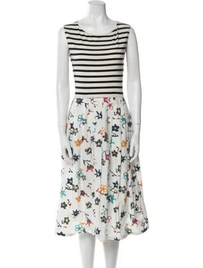 Pre-owned Apuntob Striped Midi Length Dress In White