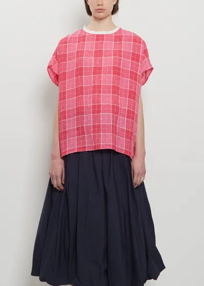 Apuntob Tartan Linen Boxy Top In Pink