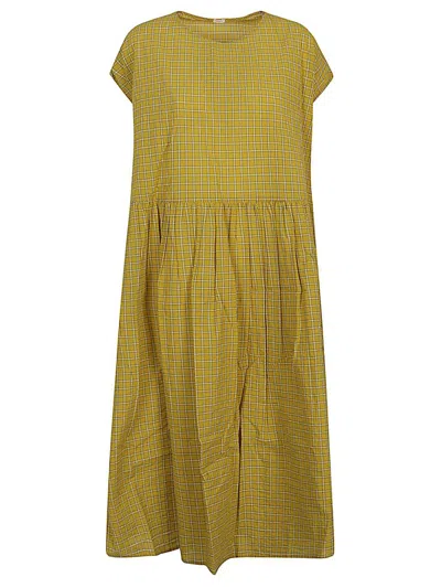 Apuntob Tartan Print Cotton Midi Dress In Yellow