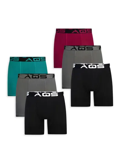 Aqs Men's 6-pack Assorted Boxer Briefs In Burgundy Multi