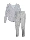 Aqs Women's 2-piece Feather-print Shirt & Pants Pajama Set In Smoke