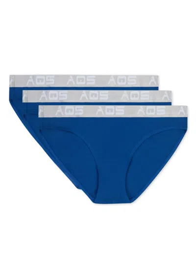 Aqs Women's 3-pack Ribbed Logo Bikini Panties In Dark Blue