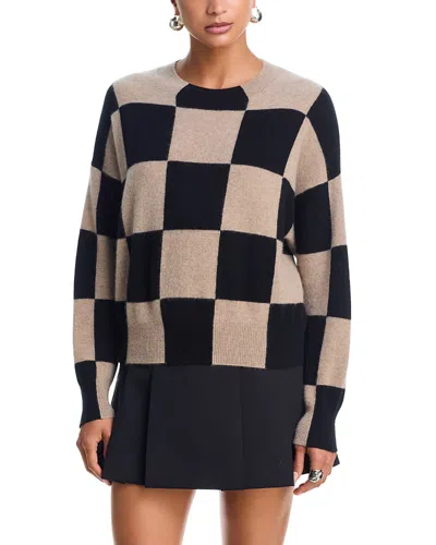 Aqua 100% Cashmere Brushed Cashmere Cropped Check Sweater - Exclusive In Black