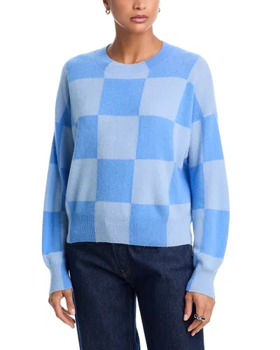 Aqua 100% Cashmere Brushed Cashmere Cropped Check Sweater - Exclusive In Blue