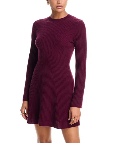 Aqua 100% Cashmere Contour Ribbed Cashmere Mini Dress - Exclusive In Burgundy