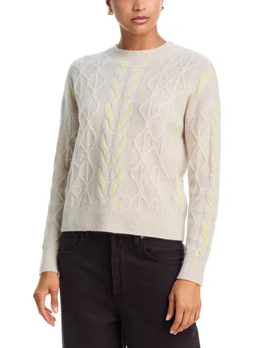 Aqua 100% Cashmere Crewneck Cable Knit Sweater - Exclusive In White