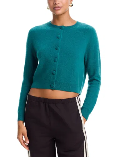Aqua 100% Cashmere Crewneck Cardigan - Exclusive In Green
