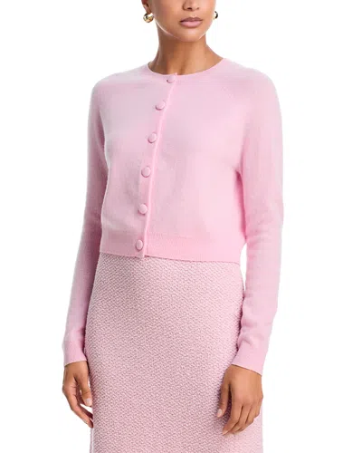Aqua 100% Cashmere Crewneck Cardigan - Exclusive In Pink