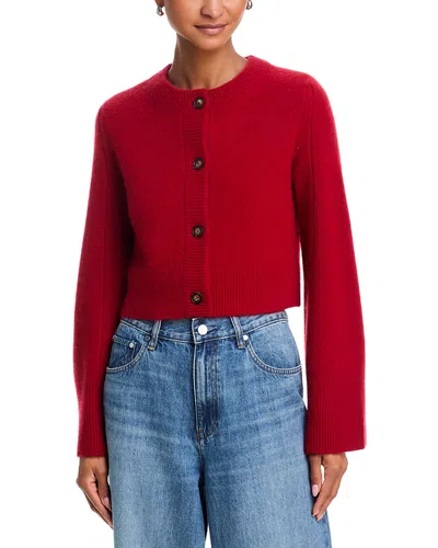 Aqua 100% Cashmere Cropped Wide Sleeve Crewneck Cardigan - Exclusive In Red