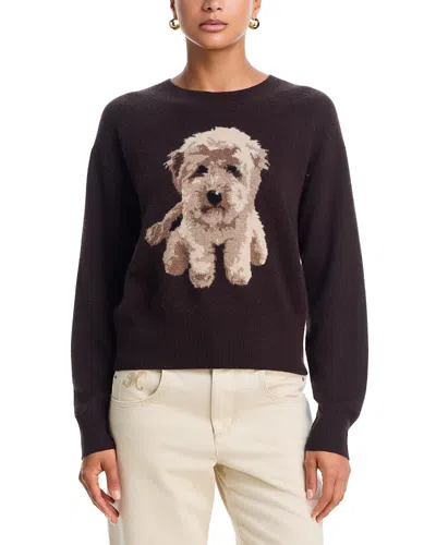 Aqua 100% Cashmere Doodle Dog Crewneck Sweater - Exclusive In Brown