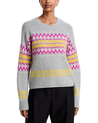 Aqua 100% Cashmere Fair Isle Crewneck Sweater - Exclusive In Multi