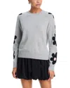 Aqua 100% Cashmere Floral Sleeve Sweater - Exclusive In Gray