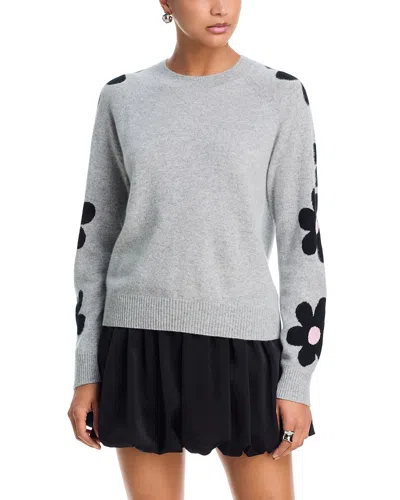 Aqua 100% Cashmere Floral Sleeve Sweater - Exclusive In Gray