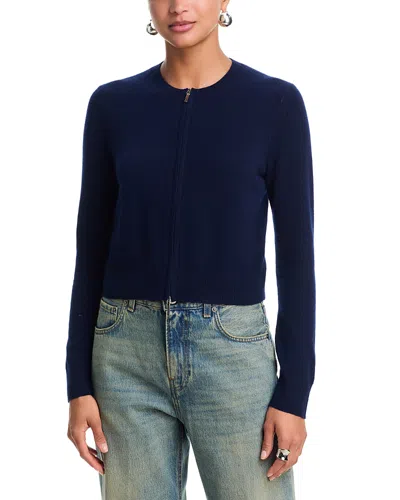 Aqua 100% Cashmere Full Zip Crewneck Cardigan - Exclusive In Blue