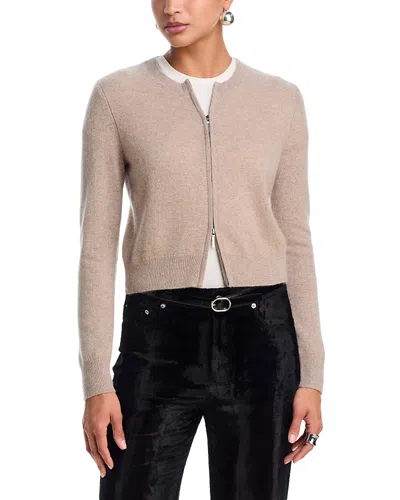 Aqua 100% Cashmere Full Zip Crewneck Cardigan - Exclusive In Neutral