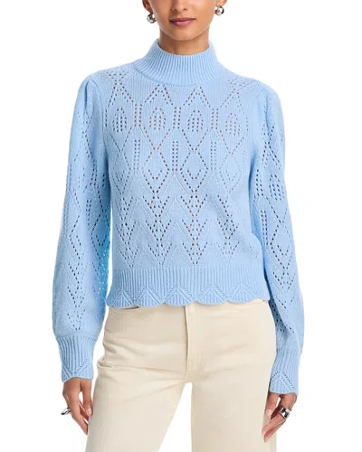 Aqua 100% Cashmere Pointelle Mock Neck Sweater - Exclusive In Blue