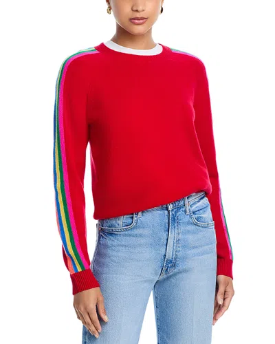 Aqua 100% Cashmere Rainbow Athletic Stripe Sweater - Exclusive In Red