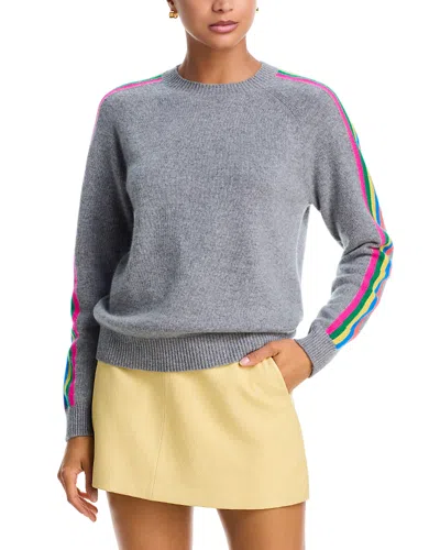 Aqua 100% Cashmere Rainbow Athletic Stripe Sweater - Exclusive In Gray