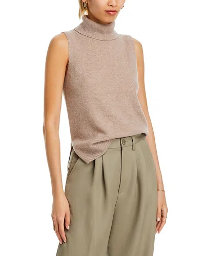 Aqua 100% Cashmere Split Hem Turtleneck Tank - Exclusive In Neutral