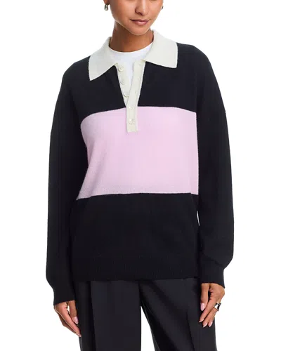 Aqua 100% Cashmere Striped Rugby Sweater - Exclusive In Blue