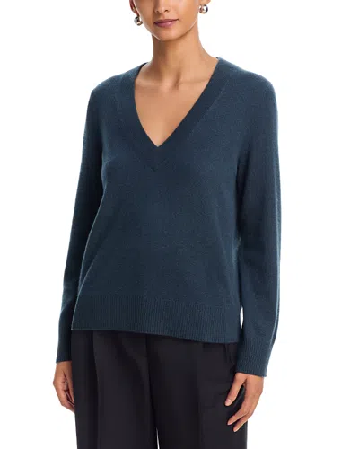 Aqua 100% Cashmere V Neck Sweater - Exclusive In Blue