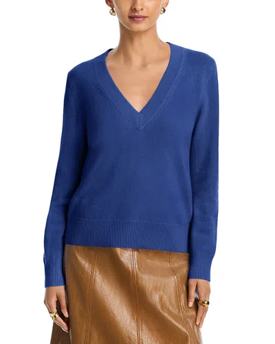 Aqua 100% Cashmere V Neck Sweater - Exclusive In Blue