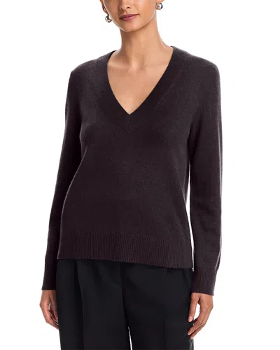 Aqua 100% Cashmere V Neck Sweater - Exclusive In Brown