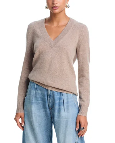 Aqua 100% Cashmere V Neck Sweater - Exclusive In Gray