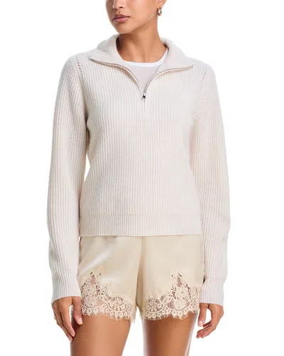 Aqua 100% Cashmere Zip Neck Sweater - Exclusive In White