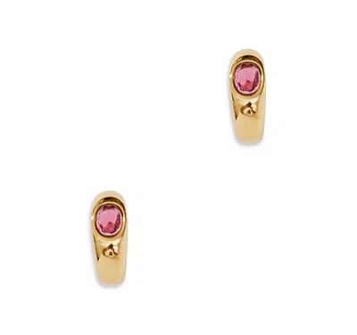 Aqua 18k Gold Plated Gemstone Hoop Earrings - Exclusive In Pink/gold