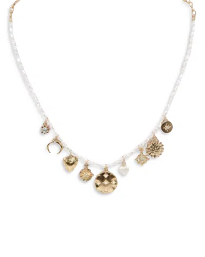 Aqua 8 Other Reasons Charm Imitation Pearl Necklace, 18-21 - Exclusive In Gold