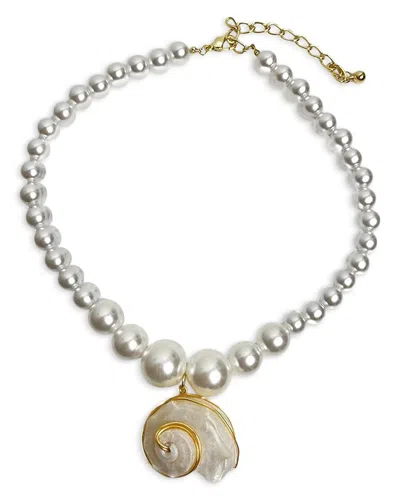 Aqua 8 Other Reasons Imitation Pearl Shell Pendant Necklace In 18k Gold Plated, 18-21 - Exclusive In Metallic