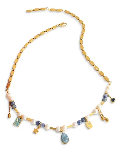 Aqua 8 Other Reasons Jenny Bangle Blue Beaded Collar Necklace, 17 - Exclusive In Gold