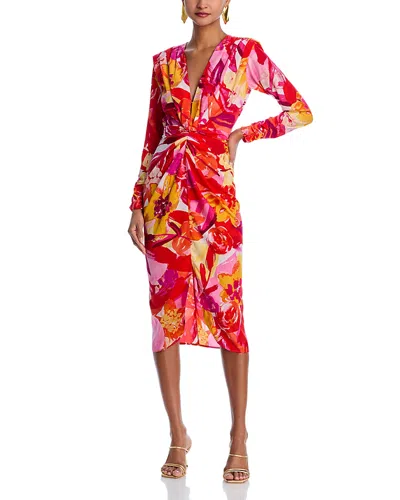 Aqua Abstract Floral Wrap Dress - Exclusive In Red Multi