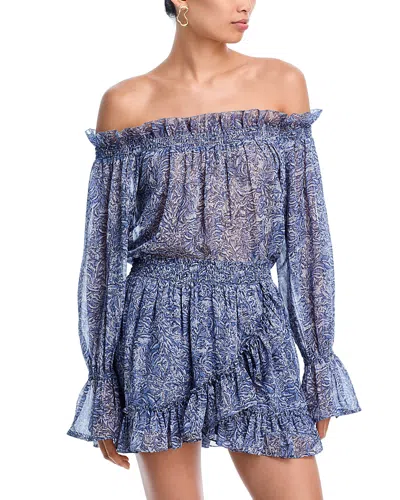 Aqua Abstract Metallic Print Off Shoulder Top - Exclusive In Blue