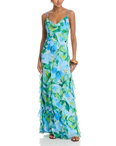 Aqua Abstract Print Gown - Exclusive In Multi