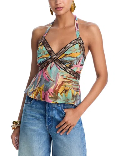 Aqua Abstract Twist Front Sleeveless Tank Top - Exclusive In Multi
