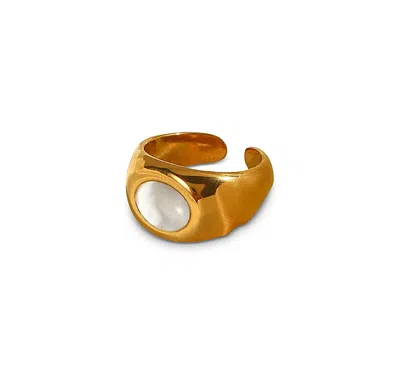 Aqua Adjustable Imitation Pearl Ring - Exclusive In White/gold