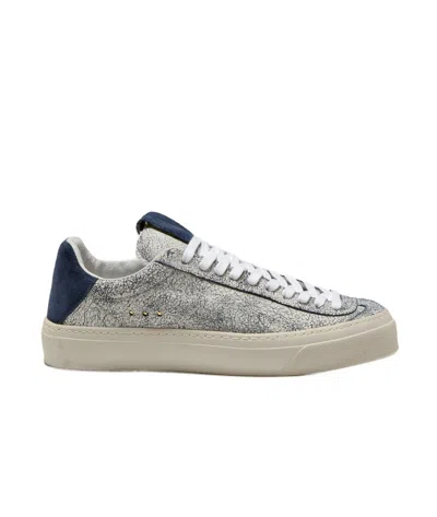 Aqua Alta Venice Craquelé Leather Sneakers With Contrasting Suede Heel In Gray