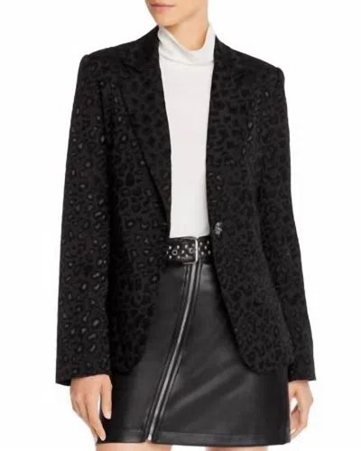 Aqua Animal Print Jacquard One Button Blazer Jacket In Black
