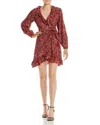 Aqua Animal Print Ruffle Wrap Mini Dress In Red In Red