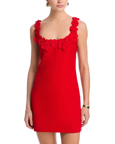 Aqua Applique Floral Mini Dress - Exclusive In Red