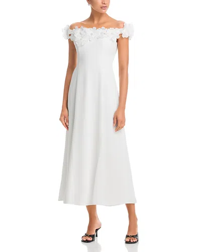 Aqua Applique Floral Off-the-shoulder Midi Dress - Exclusive In White