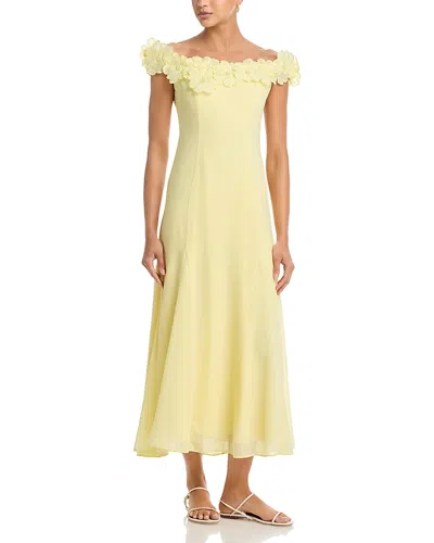 Aqua Applique Floral Off-the-shoulder Midi Dress - Exclusive In Yellow