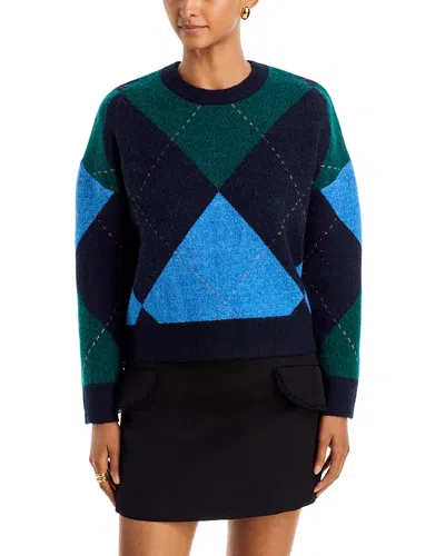 Aqua Argyle Crewneck Long Sleeve Sweater - Exclusive In Multi