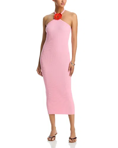 Aqua Asymmetric Neck Rosette Trim Dress - Exclusive In Pink